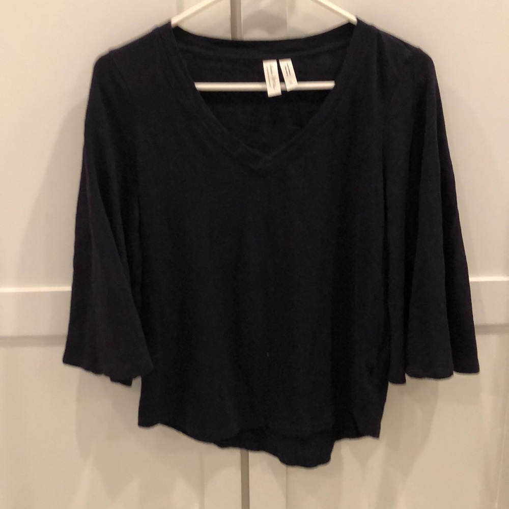 Deep navy top flared sleeves Anthropologie